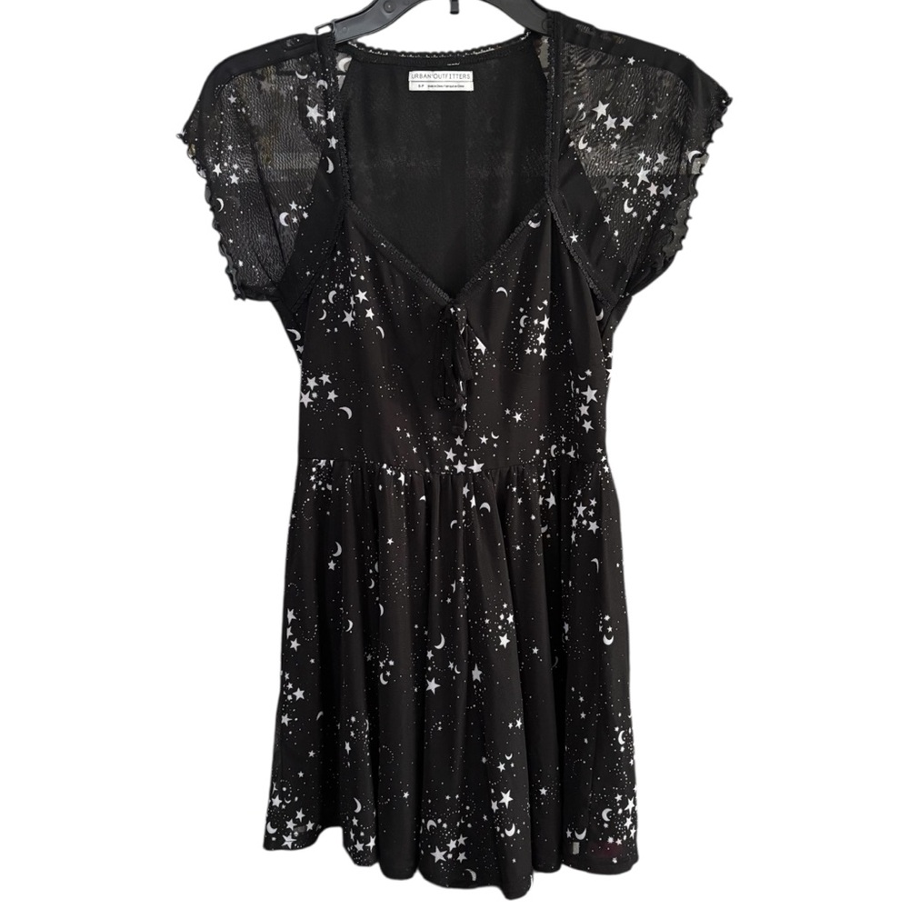 Urban Outfitters Black Mesh Star Moon Sweetheart Neck Romper Size Small
